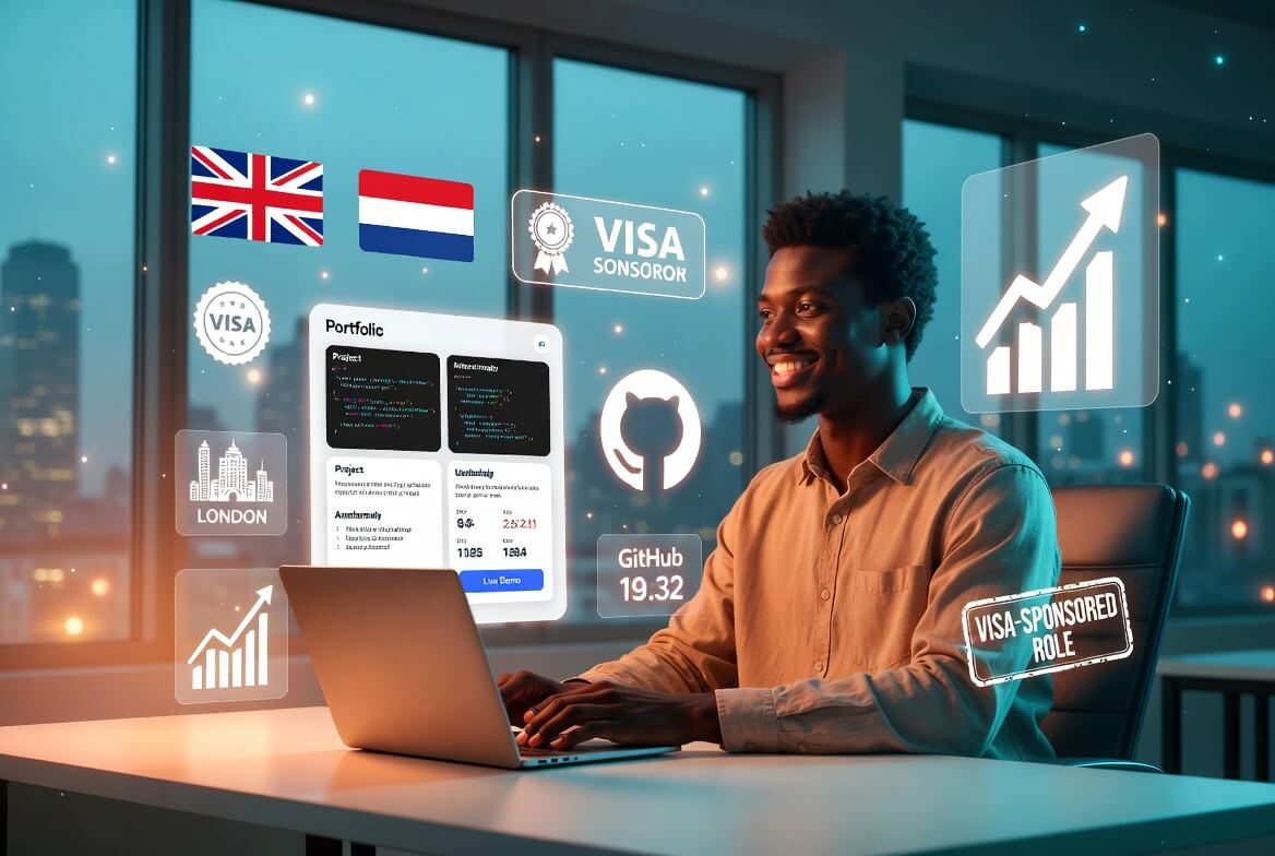 Nigerian software developer building a strong tech portfolio to attract visa-sponsoring employers in the UK and Netherlands in 2026
