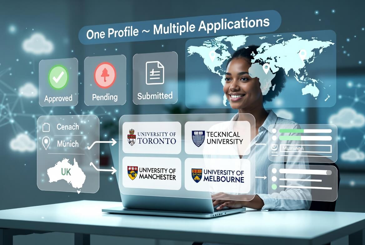 Young student using cloud-based application portals to submit to multiple universities abroad efficiently in 2026